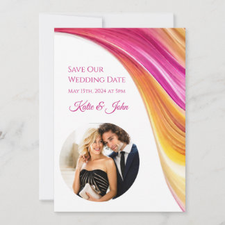 Modern Wedding -Photo-Pink Orange Yellow- Save The Date