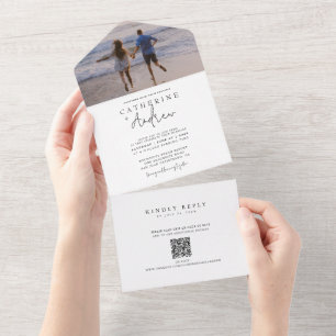 Modern Wedding Photo QR Code  All In One Invitatio Invitation