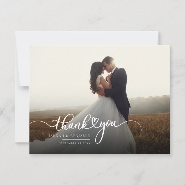 Modern Wedding Photo Script Thank You Card (Front)
