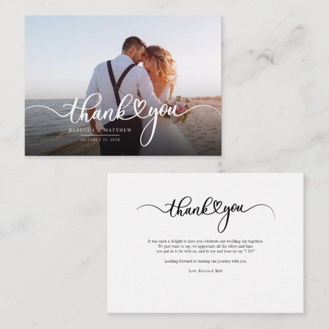 Modern Wedding Photo Script Thank You Card (Front/Back)