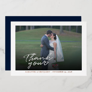 Modern Wedding Photo Thank You Script Rose Gold
