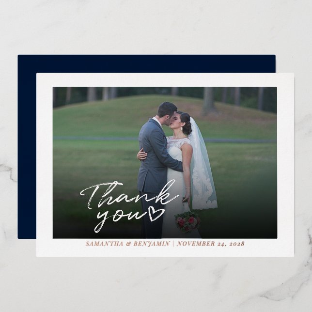Modern Wedding Photo Thank You Script Rose Gold (Front/Back)
