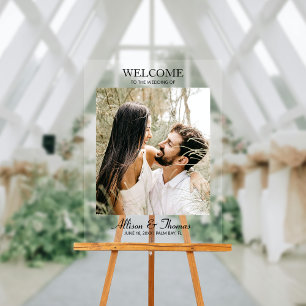 Modern Wedding Photo Welcome Clear Acrylic Sign