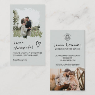 Modern wedding photographer floral 2 photo collage business card
