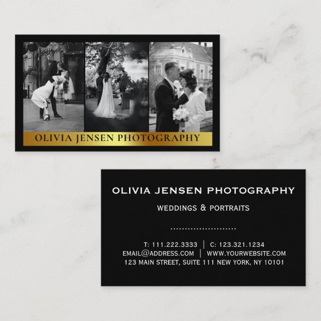 Modern wedding photographer photo collage minimal  business card (Front/Back)