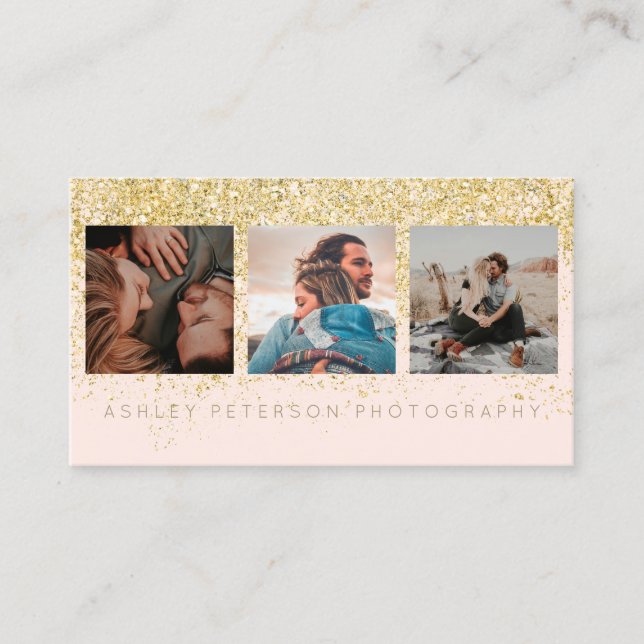 Modern wedding photography chic gold typography business card (Front)