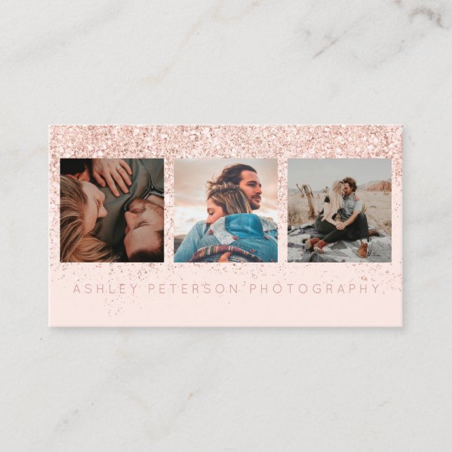 Modern wedding photography rose gold typography business card (Front)