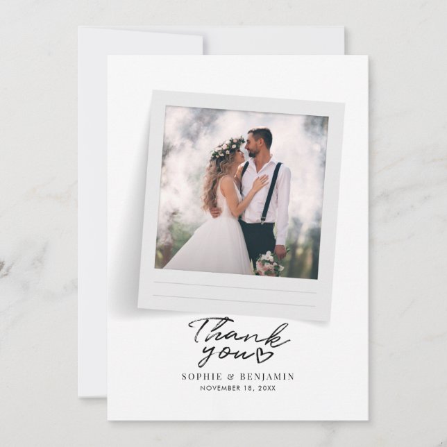 Modern Wedding Photos Script Thank You Card (Front)
