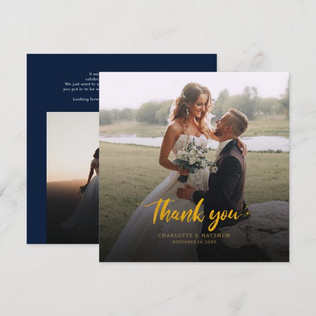 Modern Wedding Photos Script Thank You Card (Front/Back)