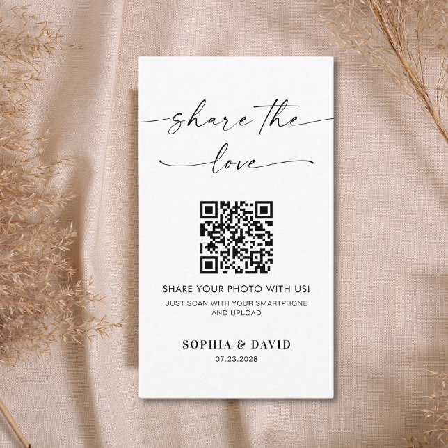 Modern Wedding Photos Share The Love QR Code Enclosure Card (Creator Uploaded)
