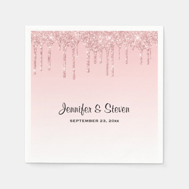 Modern Wedding Pink Dripping Glitter Napkin (Front)