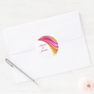 Modern Wedding-Pink Orange Yellow- Classic Round Sticker