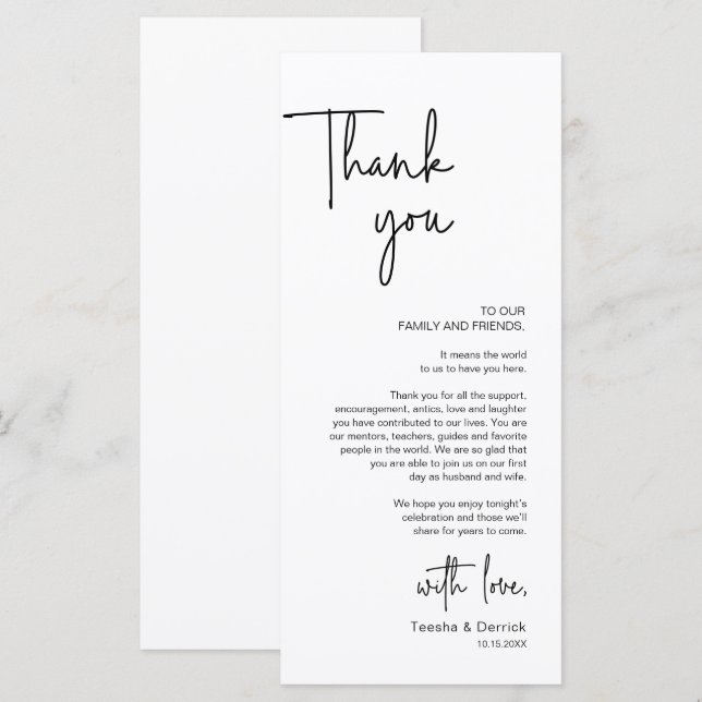 Modern Wedding Place Setting Dinner Thank You Card (Front/Back)