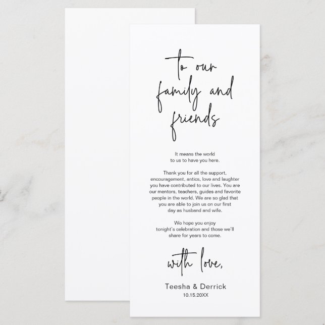 Modern Wedding Place Setting Dinner Thank You Card (Front/Back)
