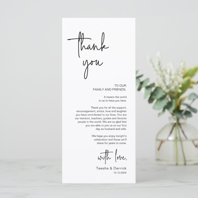 Modern Wedding Place Setting Dinner Thank You Card (Standing Front)