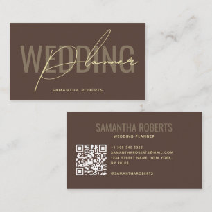 Modern wedding planner QR Code brown Business Card