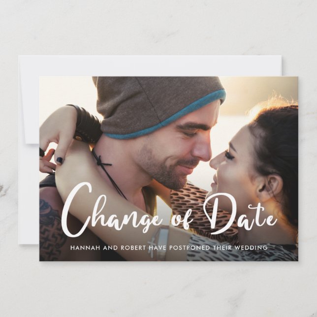 Modern Wedding Postponement Change of Date Photo Announcement (Front)