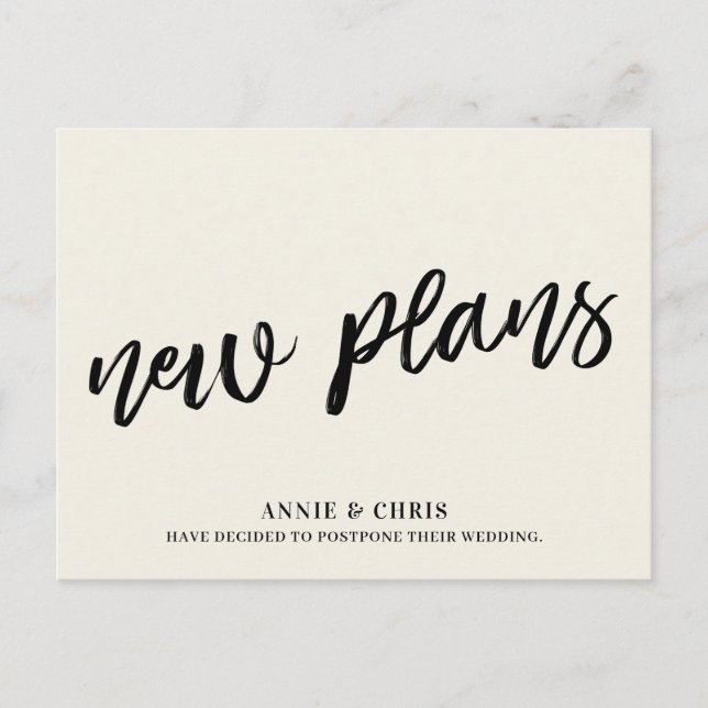 Modern Wedding Postponement Cream New Plans Announcement Postcard (Front)