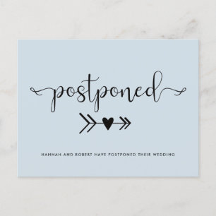 Modern Wedding Postponement Heart Dusty Blue Announcement Postcard