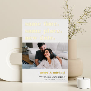 Modern Wedding Postponement Photo Foil Card