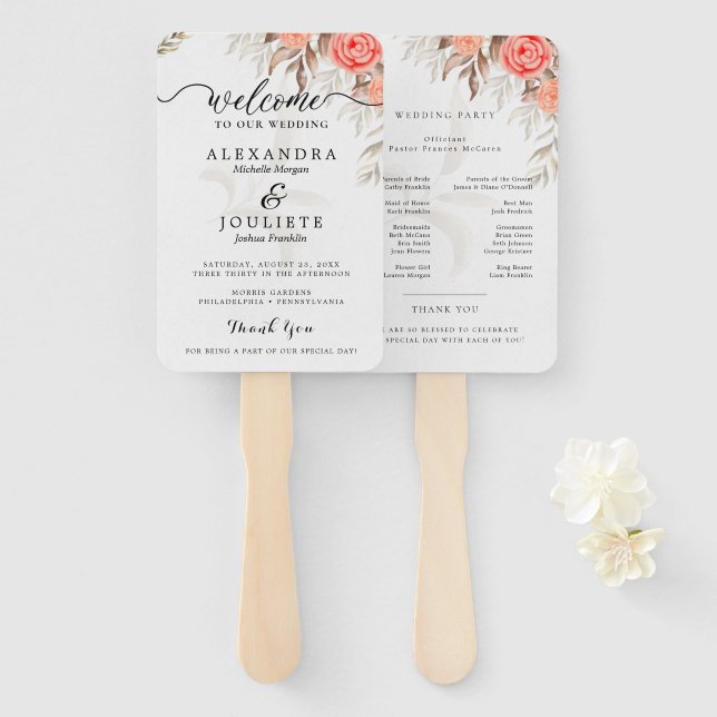 Modern Wedding Program Fans with Photo (Front and Back)