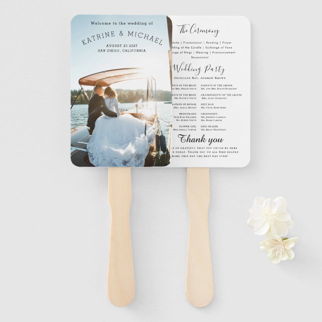Modern Wedding Program Fans with Photo (Front and Back)