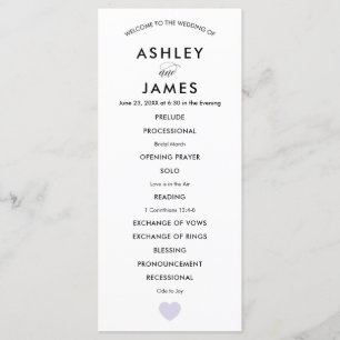 Modern Wedding Program for Ceremony Lavender Heart Programme