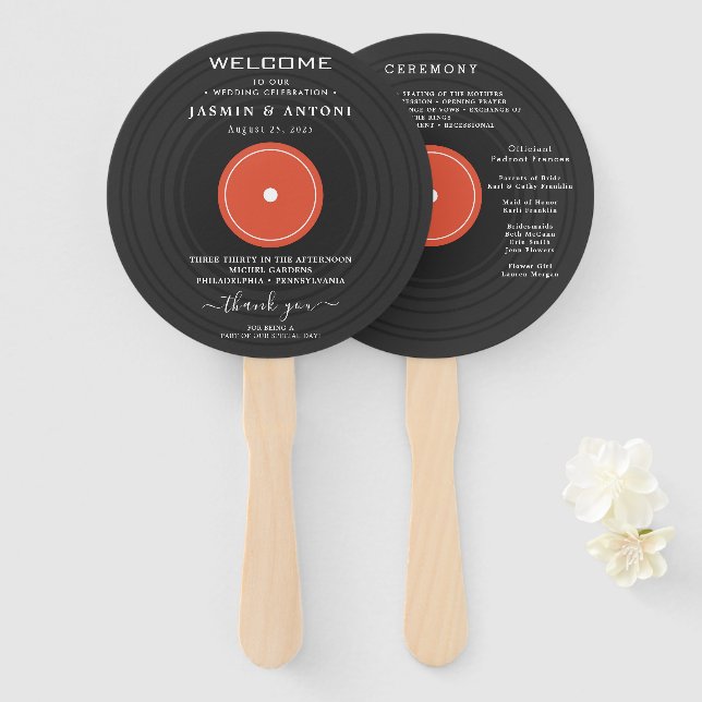 Modern Wedding Program Hand Fan (Front and Back)