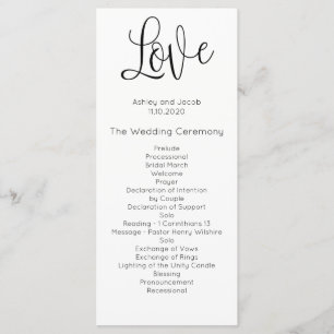 Modern wedding program. Love. Simple ceremony Programme