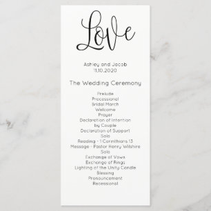 Modern wedding program. Love. Simple ceremony Programme