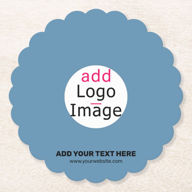 Modern Wedding Promo Customisable Dusty Blue Paper Coaster (Front)