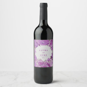 Modern Wedding, Purple Floral Wine Label