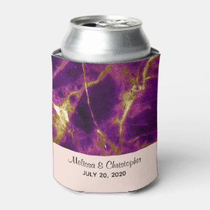 Modern Wedding Purple & Gold Abstract Marble Can Cooler