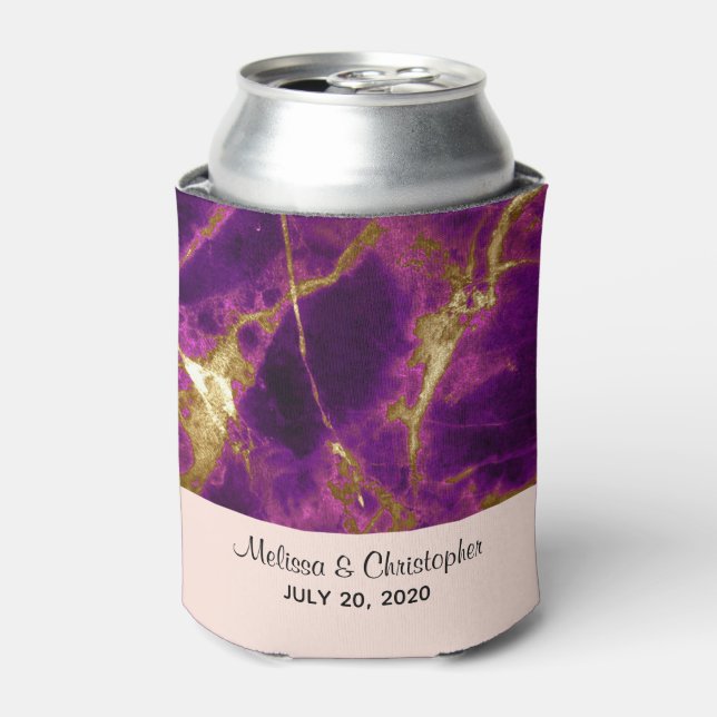 Modern Wedding Purple & Gold Abstract Marble Can Cooler (Can Front)