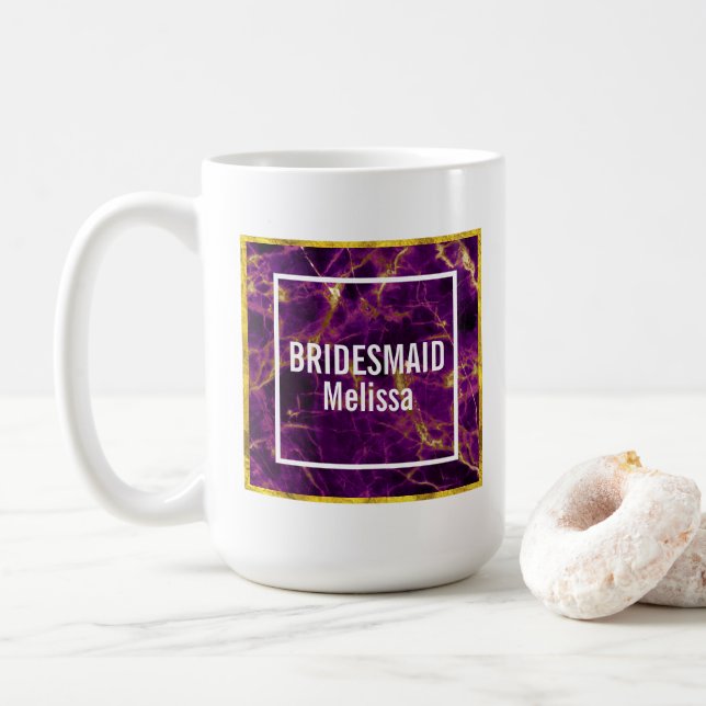 Modern Wedding Purple & Gold Abstract Marble Coffee Mug (With Donut)
