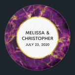 Modern Wedding Purple & Gold Abstract Marble Magnet<br><div class="desc">Magnet with a beautiful abstract pattern featuring a marble design. Rich purple colours blending together combined with faux-gold swirling ribbons of colour mixing and mingling throughout the design. A circle with a faux gold-foil border layered over top with your personalised text inside.</div>