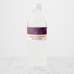 Modern Wedding Purple & Gold Abstract Marble Water Bottle Label