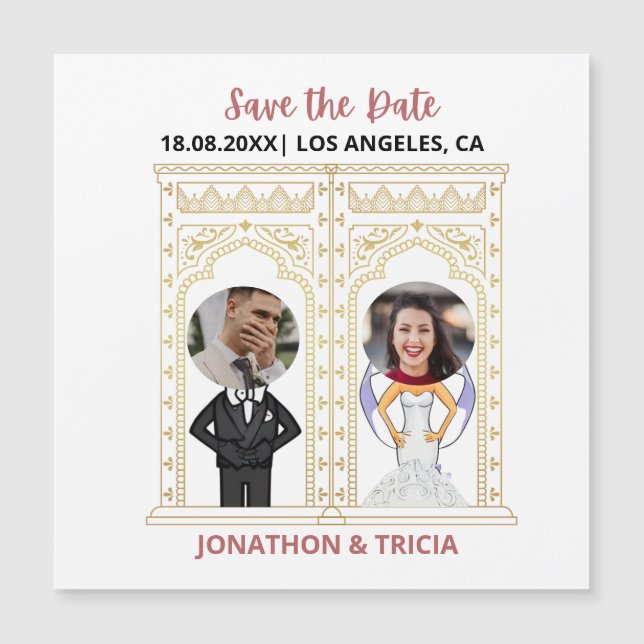 Modern Wedding QR Code Add Name Date Photo Website Magnetic Invitation (Front)