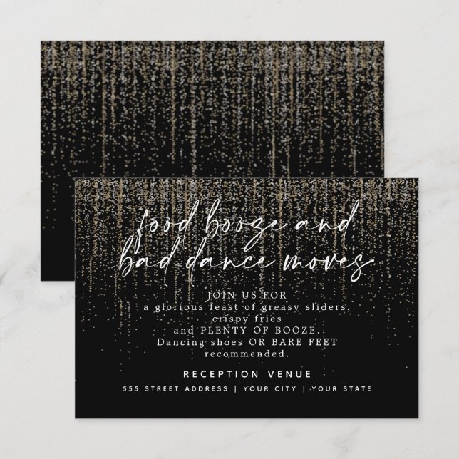 Modern Wedding Reception Champagne Glitter Invitation (Front/Back)