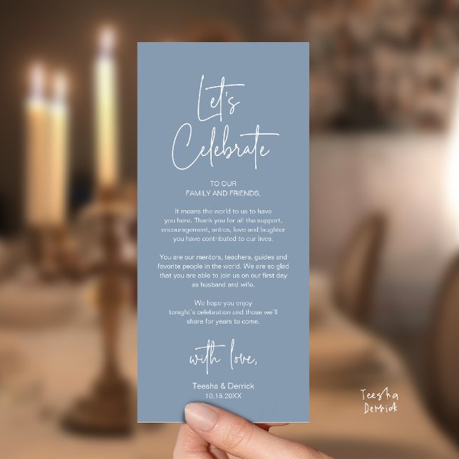 Modern Wedding Reception Dinner Thank You Card (Modern Classy Wedding Reception Dinner Thank You Card in Dusty Blue)