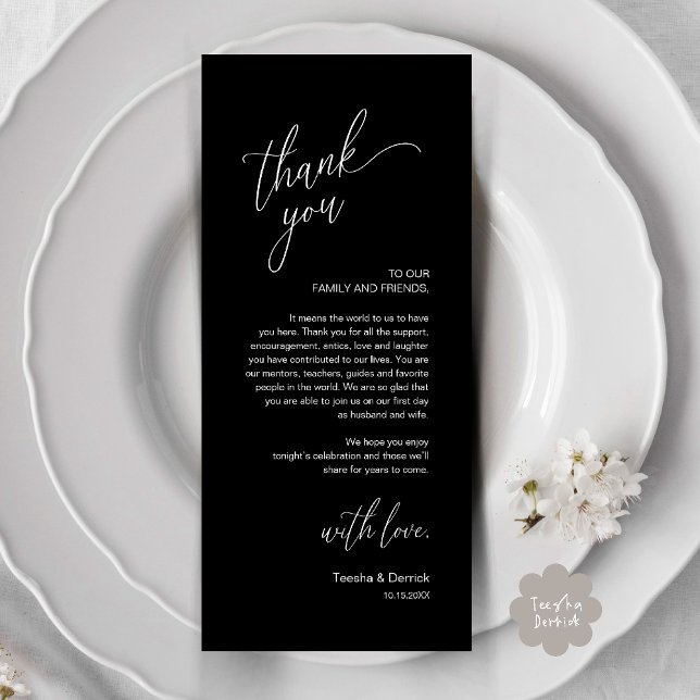 Modern Wedding Reception Dinner Thank You Card (Modern Wedding Reception Dinner Thank You Card in Black and White)