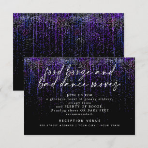 Modern Wedding Reception Edgy Purple Glitter Invitation