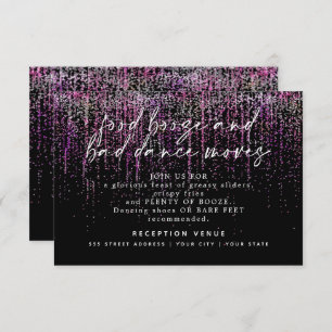 Modern Wedding Reception Magenta Glitter Invitation