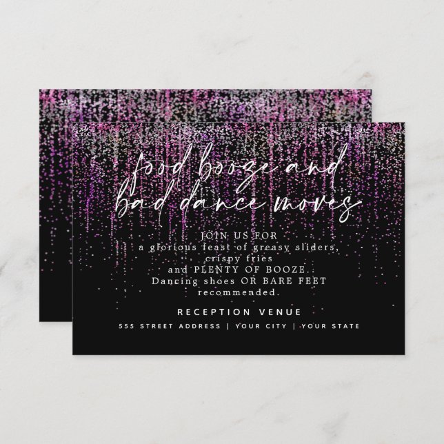 Modern Wedding Reception Magenta Glitter Invitation (Front/Back)