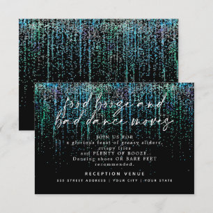 Modern Wedding Reception Teal Aqua Glitter Invitation