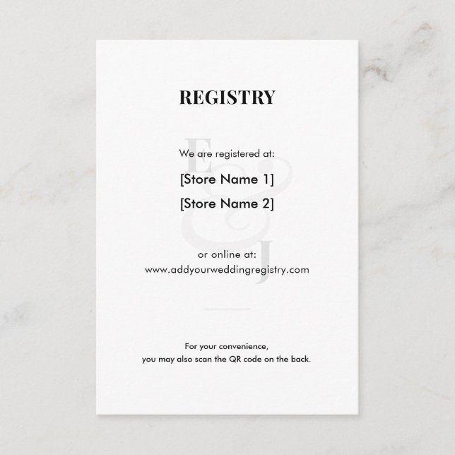 Modern Wedding Registry Enclosure Card | QR Code (Front)