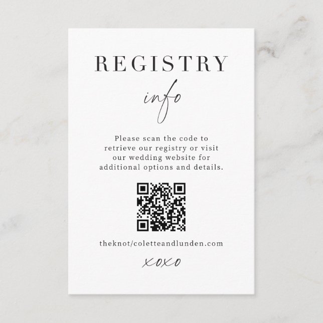 Modern Wedding Registry Info Enclosure Scan QR (Front)