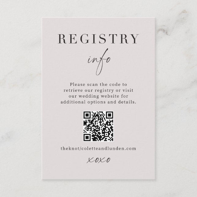 Modern Wedding Registry Info Enclosure Scan QR Card (Front)