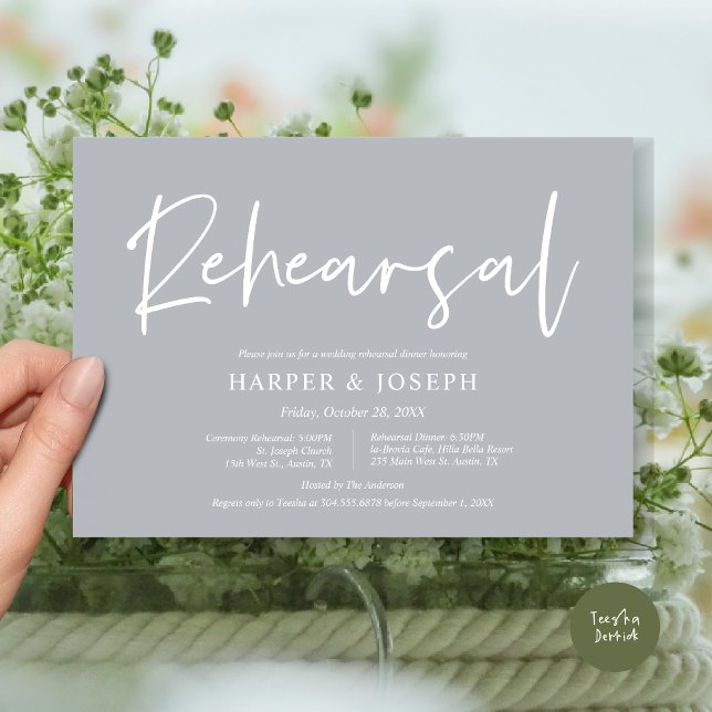 Modern Wedding Rehearsal and Dinner, Chill Grey Invitation (Wedding Rehearsal and Dinner Invitation Card, PDF, Modern Minimalist Elegant, in Chill Grey)