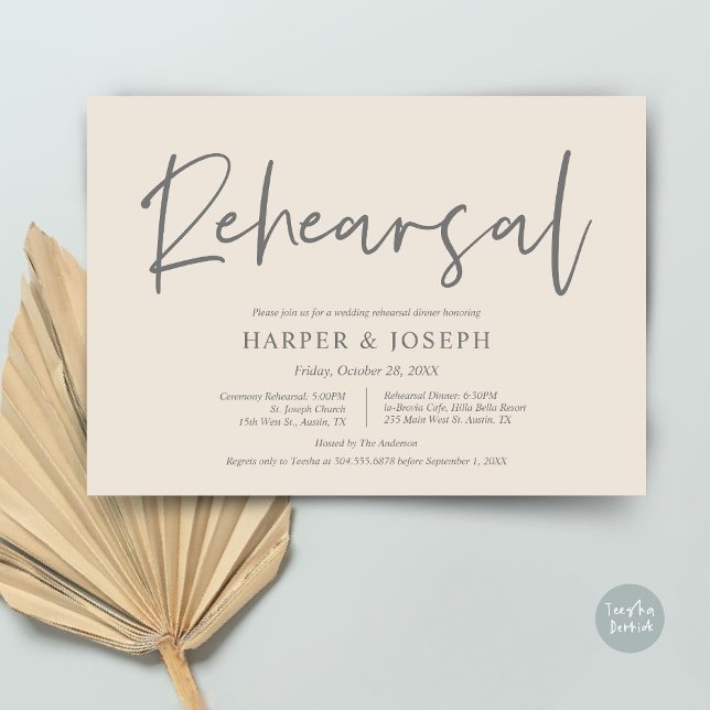 Modern Wedding Rehearsal and Dinner, Cream Grey Invitation (Wedding Rehearsal and Dinner Invitation Card, PDF, Modern Minimalist Elegant, in Cream and Grey)